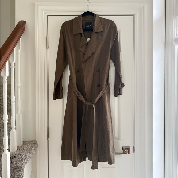 NWT Madewell Belted Trench Coat in Drapey Twill Dark Olive size Small - Picture 5 of 7